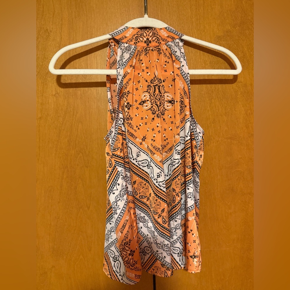 Orange Bandana Print Sleeveless Halter Top